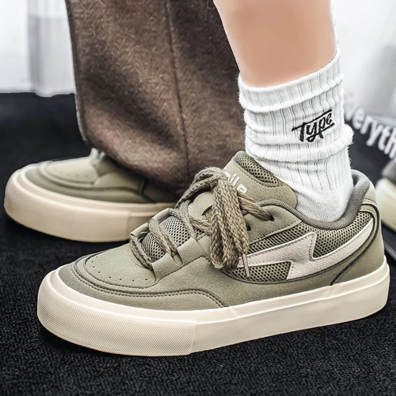 Men's Sports Shoes Spring Autumn Round Toe Flat Heel Multi-color Soft Sole Trendy Daily Fashionable Lace-up Vulcanized Shoes