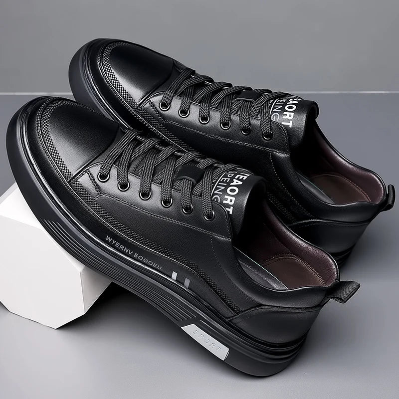 High Quality Brand Massage Soles Sports Shoes Men's Genuine Leather Casual Shoes Thick Soles Conference Business Shoes