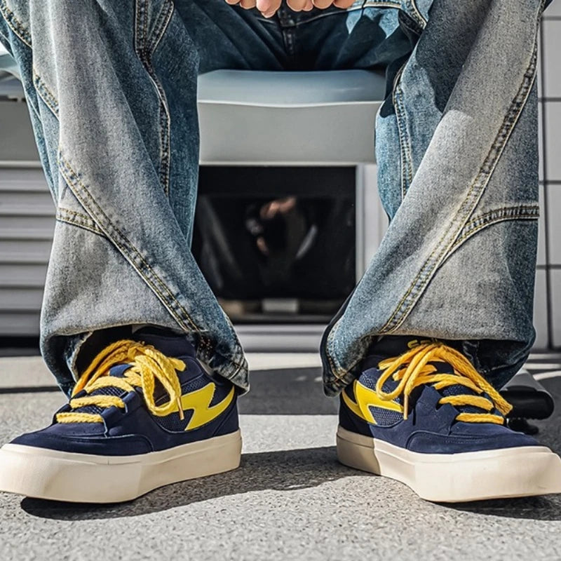 Men's Sports Shoes Spring Autumn Round Toe Flat Heel Multi-color Soft Sole Trendy Daily Fashionable Lace-up Vulcanized Shoes