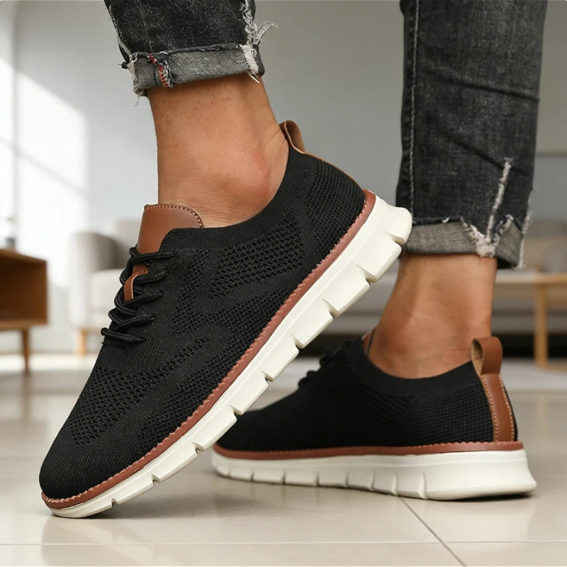 Sports Casual Shoes for Men Breathable Knit Retro Style Lightweight Soft Sole Comfortable Mesh Loafers Business Casual Sneakers