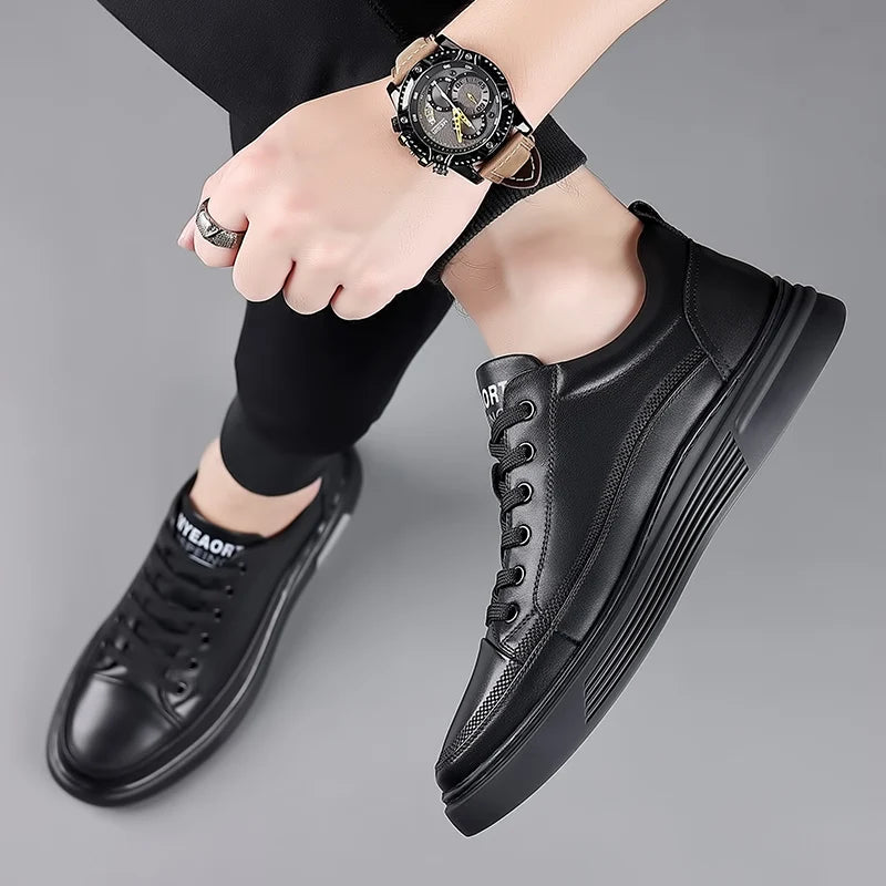 High Quality Brand Massage Soles Sports Shoes Men's Genuine Leather Casual Shoes Thick Soles Conference Business Shoes