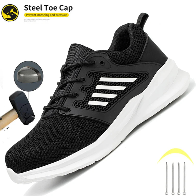Men Work Sneakers Steel Toe Shoes light Breathable Safety Shoes Puncture-Proof Boots Fashion Indestructible Footwear Security