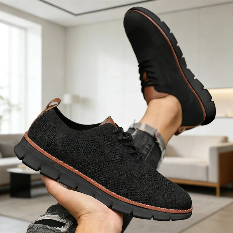 Sports Casual Shoes for Men Breathable Knit Retro Style Lightweight Soft Sole Comfortable Mesh Loafers Business Casual Sneakers