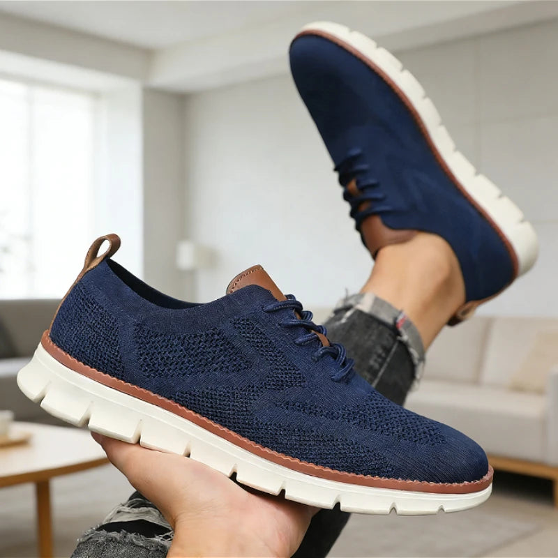 Sports Casual Shoes for Men Breathable Knit Retro Style Lightweight Soft Sole Comfortable Mesh Loafers Business Casual Sneakers