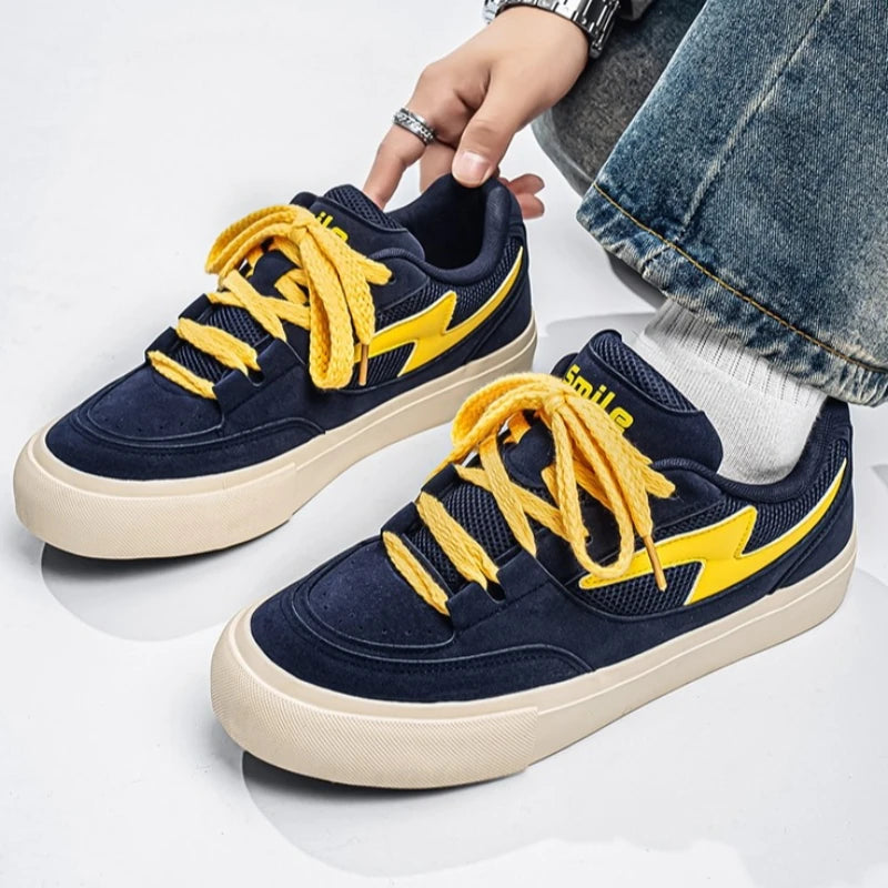 Men's Sports Shoes Spring Autumn Round Toe Flat Heel Multi-color Soft Sole Trendy Daily Fashionable Lace-up Vulcanized Shoes