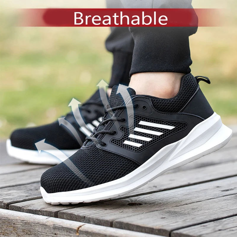 Men Work Sneakers Steel Toe Shoes light Breathable Safety Shoes Puncture-Proof Boots Fashion Indestructible Footwear Security