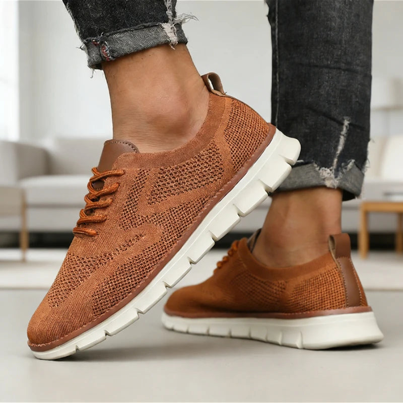 Sports Casual Shoes for Men Breathable Knit Retro Style Lightweight Soft Sole Comfortable Mesh Loafers Business Casual Sneakers