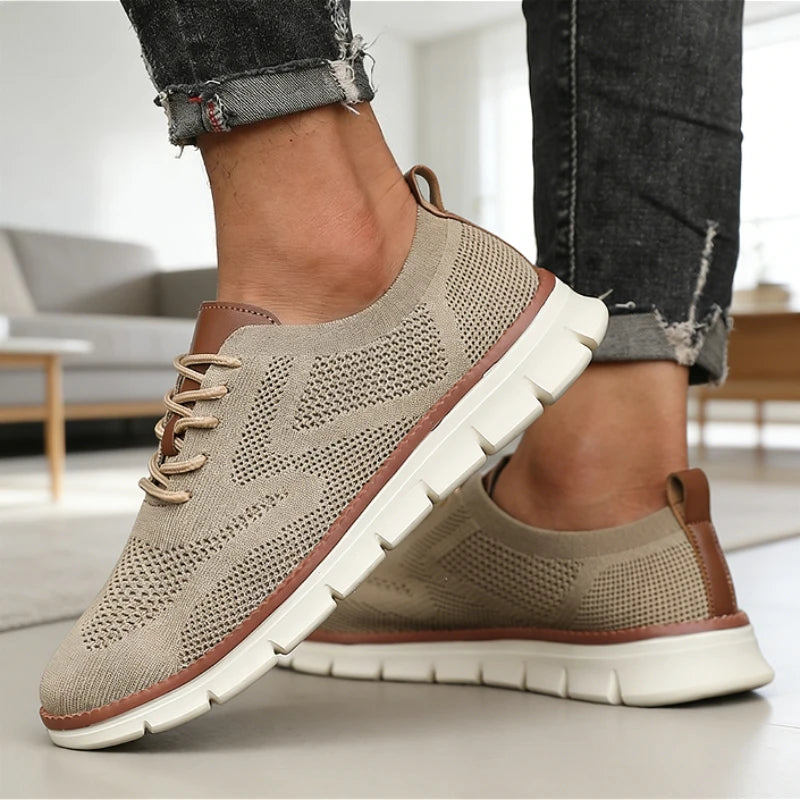 Sports Casual Shoes for Men Breathable Knit Retro Style Lightweight Soft Sole Comfortable Mesh Loafers Business Casual Sneakers