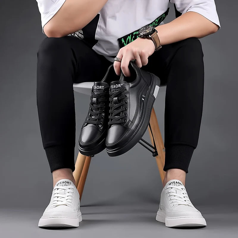 High Quality Brand Massage Soles Sports Shoes Men's Genuine Leather Casual Shoes Thick Soles Conference Business Shoes