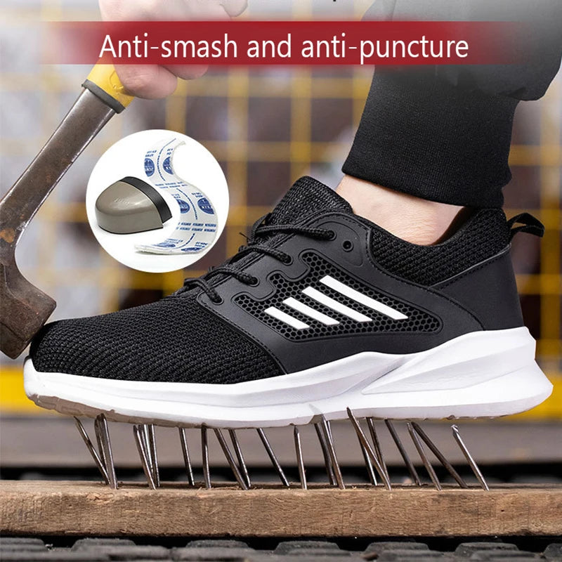Men Work Sneakers Steel Toe Shoes light Breathable Safety Shoes Puncture-Proof Boots Fashion Indestructible Footwear Security