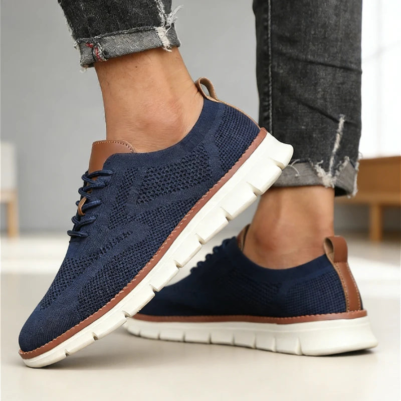 Sports Casual Shoes for Men Breathable Knit Retro Style Lightweight Soft Sole Comfortable Mesh Loafers Business Casual Sneakers