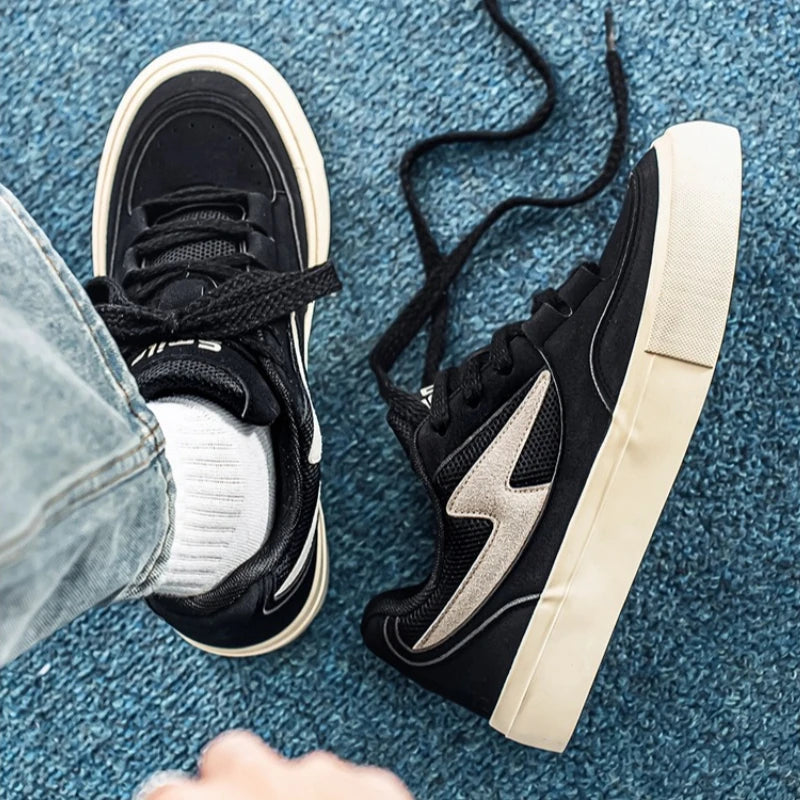 Men's Sports Shoes Spring Autumn Round Toe Flat Heel Multi-color Soft Sole Trendy Daily Fashionable Lace-up Vulcanized Shoes