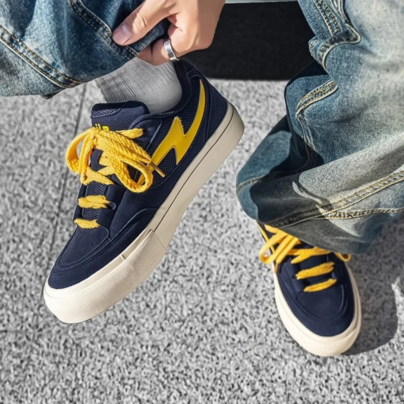 Men's Sports Shoes Spring Autumn Round Toe Flat Heel Multi-color Soft Sole Trendy Daily Fashionable Lace-up Vulcanized Shoes