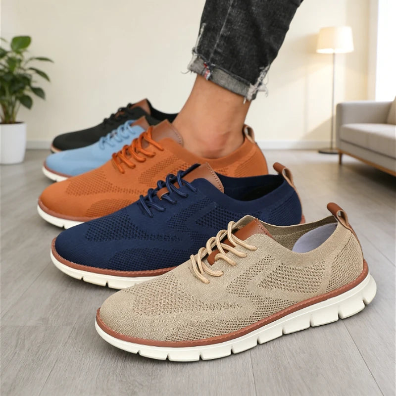 Sports Casual Shoes for Men Breathable Knit Retro Style Lightweight Soft Sole Comfortable Mesh Loafers Business Casual Sneakers