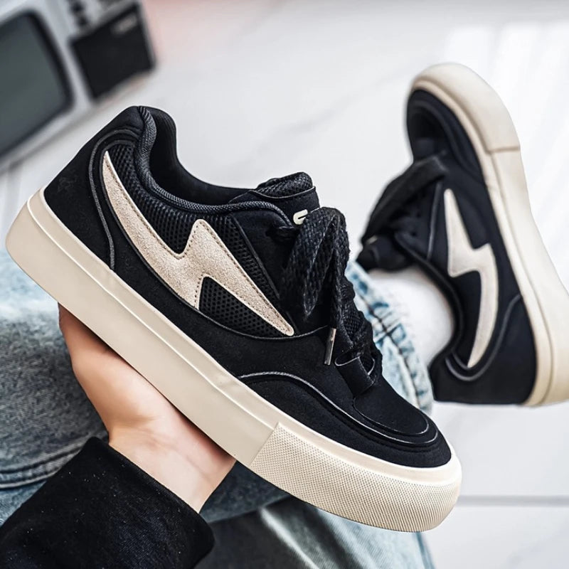 Men's Sports Shoes Spring Autumn Round Toe Flat Heel Multi-color Soft Sole Trendy Daily Fashionable Lace-up Vulcanized Shoes