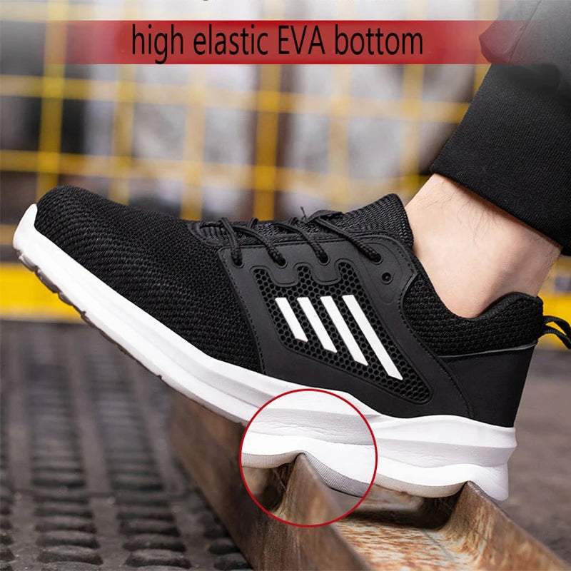 Men Work Sneakers Steel Toe Shoes light Breathable Safety Shoes Puncture-Proof Boots Fashion Indestructible Footwear Security