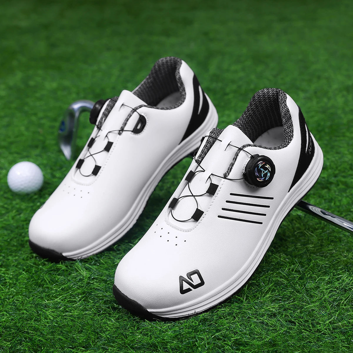 Men's Golf Shoes, New Style, Fashionable, Simple, Versatile, Solid Color, Waterproof Upper, Versatile, Stylish, Casual Sports Shoes for Men, Outdoor Youth Fashion, Men's Rotating Buckle Design, Thick Sole, Height-Increasing,